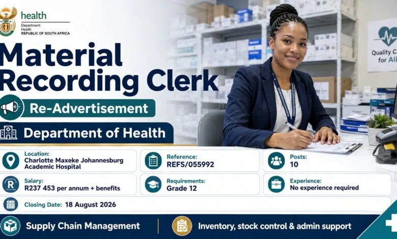 Department of Health Material Recording Clerk Vacancies: 10 Posts Available