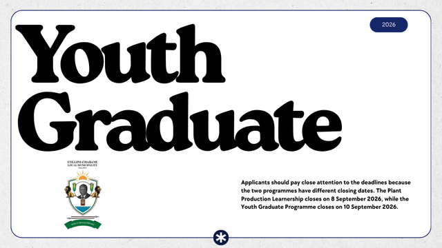 Collins Chabane Youth Graduate Programme and Plant Production Learnership 2026: 380 Opportunities Available