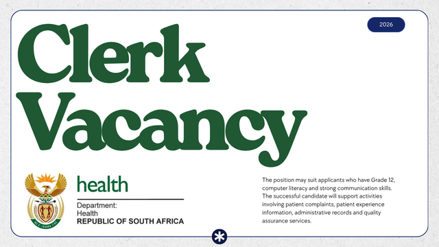 Department of Health Client Information Clerk Vacancy at Heidelberg Hospital: Grade 12 Required